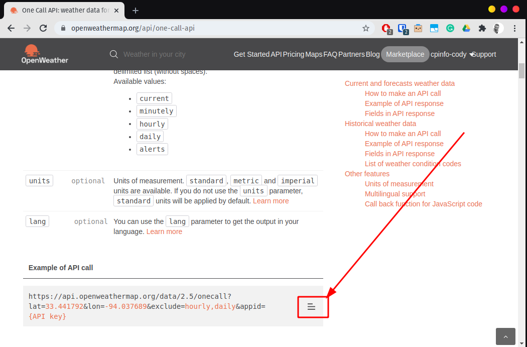 OpenWeather Sample API call